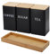 Tea Coffee Sugar Canister Set with Tray, 3Pcs Set, Iron Tea and Coffee Jars with Bamboo Lid, Multi-Purpose, Coffee Sugar Tea Containers for Kitchen Countertop Decor, Black