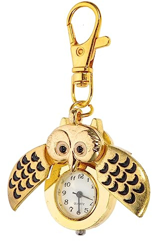VALICLUD Eulen Taschenuhr Quarz Taschenuhr Gürtelschlaufen Poly en Schaukelvorrichtung Mit Geheimfach Schlüsselanhänger Grüne Clip On Goldene Legierung