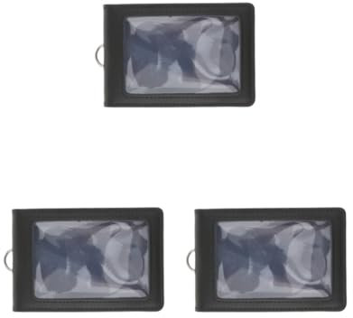 Set di 3 carte doppie in pelle PU verticale stile ID Business porta badge nero