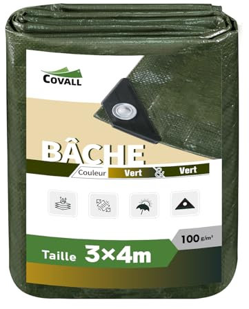Covall Telo Telone Teloni impermeabile 100g/m² Medio 3x4m Consolida fori di saldatura a secco Multiuso Resistenza a strappo tenda UV telone tetto barca camion Telone auto RV (verde)