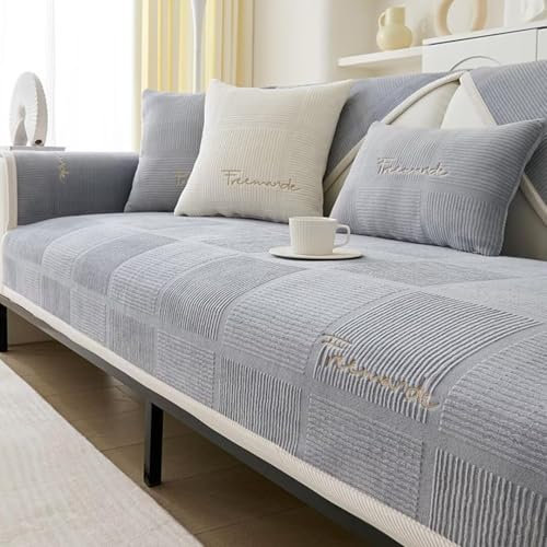 Bettschlange Couch Überzug, Sofa Überzug 1 2 3 4 Sitzer, Sofaschoner rutschfest, L Form Sofaüberwurf, Sofadecken für Sitzfläche, Universelle Sofadecke Überwurf, Sofabezug Ecksofa,Grau,90x70cm