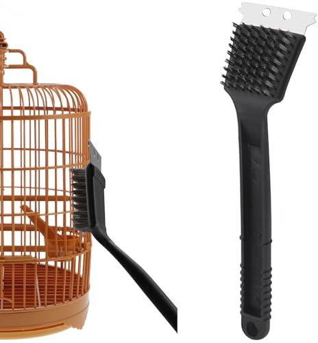 Bird Cage Brush,1PC Bird Feeder Cleaner Bird Droppings Cleaning Brush with Scraper,Long Handle Stainless Steel Bird Cage Cleaning Brush Bird Cage Accessories For Cleaning Bird Parrot Cages