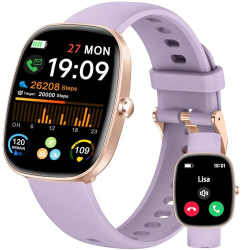 Montre Connectée Homme Femme avec Appels Bluetooth, Smartwatch Moniteur de Sommeil/Tension Arterielle/Podometre/Cardiofrequencemetre/GPS de 100+Sports, IP68 Etanche Bracelet Connecté pour Android iOS