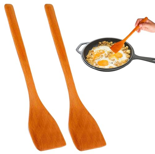 Spatule en Bois, Petite Spatule à Friture Plate, Retourneur Antiadhésif, Pelle Résistante à la Chaleur, Ustensiles de Cuisine pour la Cuisine, la Pâtisserie, la Friture (Bois Clair*2)