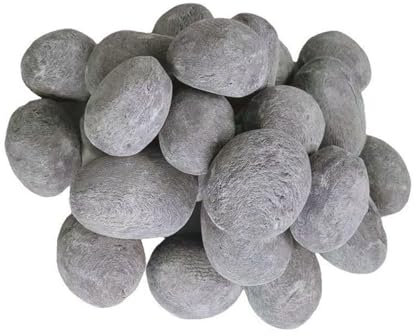 24 Fireplace Ceramic Pebbles, Round Fireplace Stone, Gas Fireplace Logs for Various Indoor Outdoor Fireplaces, Electric Fireplaces and Mantels (Gray)