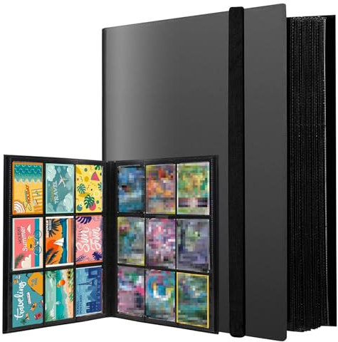 PUWOWYE Album Cartas, 540 Álbum de Cartas Coleccionables, Álbum Colección Tarjetas Impermeable, Album Cromos Negro