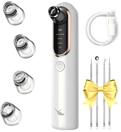 Yccu Blackhead Remover Vacuum Blackhead Vacuum Remover Pore Extractor Blackhead Remover Tool Black Head Remover for Face Blackhead Extractor Pore Cleaner Vacuum with USB Charge 4 Modes 5 Suction Heads