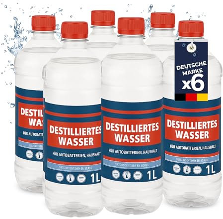 STAHLMANN® Destilliertes Wasser [6X 1L] - Destilliertes Wasser [Made in Germany] für Dampbügeleisen und vieles mehr– Destilliertes Wasser (6X 1 Liter)