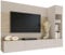 Mirjan24 Wohnwand Deromi, Anbauwand mit Wandpaneele und TV-Lowboard, Akustikplatten, Fernsehschrank, Schrankwand, Mediawand, TV-Lowboard (Sandbeige + Eiche Cremona, 1x Hängeregal)