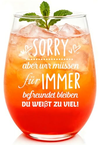 PureHaus Beste Freundin Geschenke - Wir Müssen für Immer Befreundet Bleiben, Beste Freundin Glas, Lustig Geburtstag Weihnachten Geschenk, 17oz