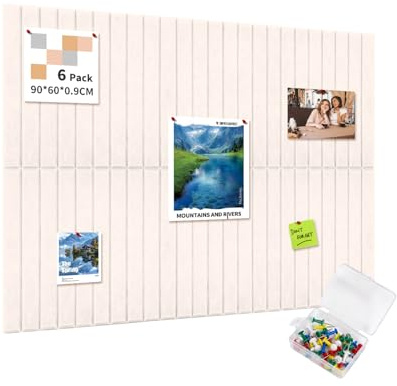AsmeSonic Tableau Liège Adhésif 90x60cm, 6 Panneaux Camel Clair 35 Épingles | Décoratifs en Liège 30x30cm, Tableau Photo, Tableau d'Affichage pour Bureau Cuisine, Décoration Murale Photos Mémos