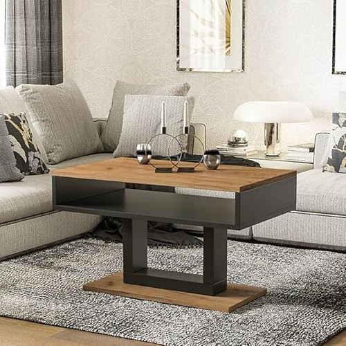 Agritrade AK TILO Modern Compact Table 100 60 58 cm Stable Laminated Board Design with Extra Storage Shelf Craft Oak