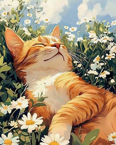 Nianxi Paint by Numbers for Adults,Cat Painting by Number Kits Canvas,Easy Cheerful Painting DIY for Beginners,Home Wall Decor (Lazy Cat)