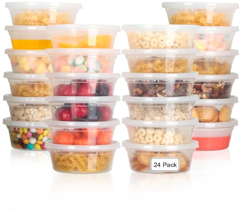 AiQInu Set di 24 Contenitori per Alimenti Riutilizzabili, 8 Oz (237 ml) con Coperchio, Ermetici, per Congelatore e Microonde, Senza BPA, per Meal Prep, Conservazione dei Cibi