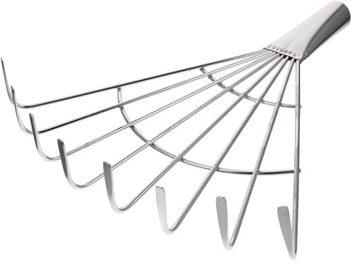 Yardenfun Edelstahl Gartenrechen Zinken Bodenlockerungswerkzeug Laubharke für Rasen Bequemes Robustes Gartengerät für Blumen Obst Gemüsepflege