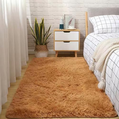 Weicher, rutschfester waschbarer Teppich für Wohnzimmer, Schlafzimmer und Kinderzimmer, Langflor-Teppich, Wolle, modernes Design, Gelb, 160 x 250 cm