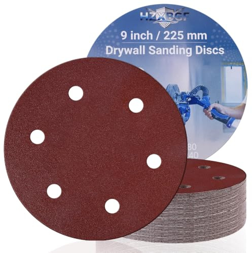 20 disques de ponçage à crochet 225 mm 6 trous, papier de ponçage grain 120 | Fin, pour Mur, Bois, Métal, feuilles de ponçage rondes, papier de ponçage en alumine pour ponceuse de cloison sèche