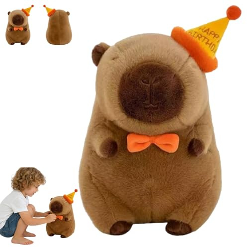 Niedliches Capybara Plüschtier mit Geburtstagshut und Fliege, Weiches Plüschkissen, Kuscheltier für Sofa, Bett, Geburtstagsgeschenk für Kinder und Capybara-Liebhaber (Geburtstagshut Capybara,75 cm)