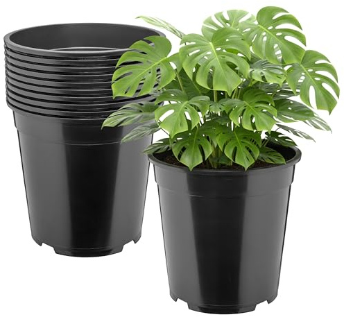 Garronda Blumentopf rund hoch Kunststoff Ø27 x 24 cm (9,5L) 10er Set mit Drainagelöchern Pflanztopf Robustes PP Pflanzgefäß für Garten Gewächshaus Balkon Anzucht Innen Außenbereich Schwarz GD-0203