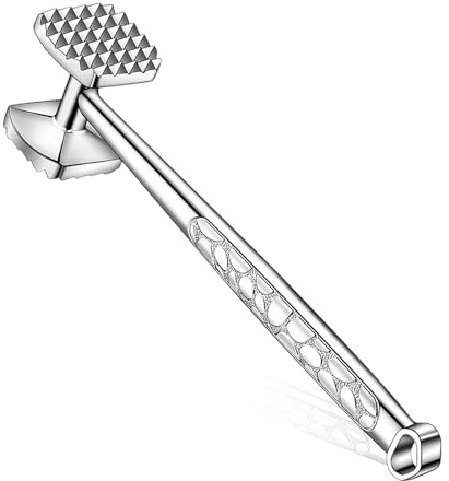 Merzio Meat Tenderizer Hammer, Heavy Duty Stainless Steel Meat Mallet Tool, Dual Sided Meat Pounder for Steak, Chicken, Beef & Poultry, Flattening & Tenderizing