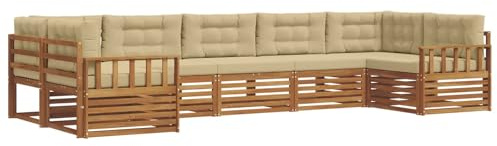 vidaXL Sofagarnituren 7 pcs Natur und Beige Massivholz Akazie, Garten, Moderne Sofas, langlebige Möbel, Terrasse, Bequeme Lounge, praktische Sitzgelegenheit