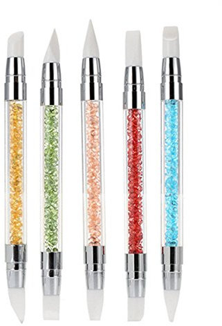 Frcolor Silikon-Nail-Art Pinsel Gel schnitzen Kugelschreiber-Bleistift-Werkzeug-Set mit Acryl Strass Griff, 5er Pack