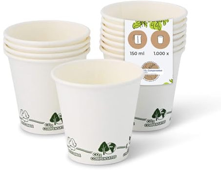 BIOZOYG 1000 Stück Kaffeebecher Pappbecher 150ml / 6 oz Ø 80 mm weiß mit Umweltmotiv - Einwegbecher plastikfrei - Becher aus nachhaltiger Forstwirtschaft - Kaffeebecher Einweg