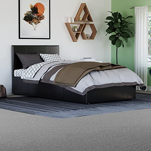 Vida Designs Lisbon Single Bed, 3Ft Ottoman Bed Frame Upholstered Faux Leather Headboard Low Foot End Bedroom Furniture, Black (UKFR Certified)