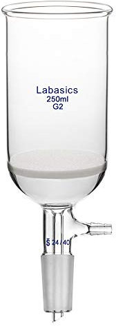 Labasics Vetro Borosilicato Imbuto Filtrante Buchner con Media Fritta (G2), Diametro Interno 65mm, Profondità 100mm, Buchner Filtering Funnel con Giunto 24/40 e Tubazione Dentata Sotto Vuoto (250ml)