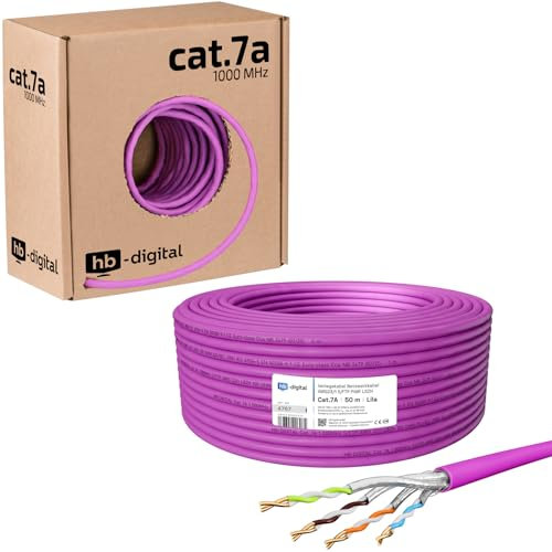 HB-DIGITAL, cavo di rete, cat.7A, LAN, di installazione AWG 23/1, in rame, professionale S/FTP, PIMF, LSZH, senza alogeni, approvato RoHS, Ethernet, cavo dati, 10 Gbit, 1000 MHz