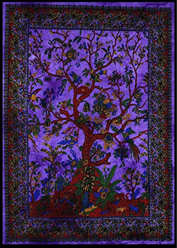 Grande tapisserie murale arbre de vie violet à suspendre en coton style bohème style hippie pour chambre à coucher, salon, nappe, serviette de plage (violet, 215,9 x 137,2 cm)