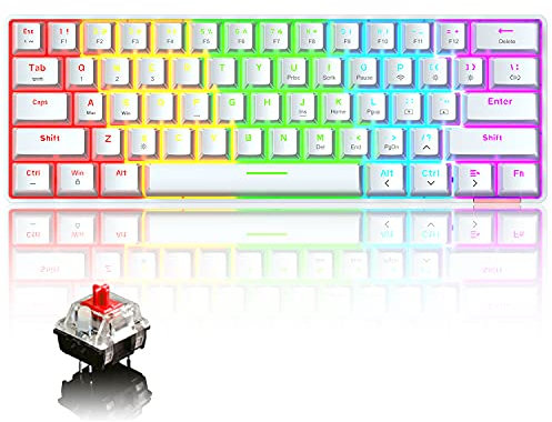 60% mechanische Tastatur Kabelgebundene/drahtlose Bluetooth 5.0-Tastatur 61-Tasten-RGB-Regenbogen-LED-Hintergrundbeleuchtung USB Typ C Wasserdichte Spieletastatur Anti-Ghosting-Tasten(roter Schalter)