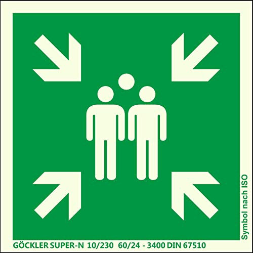 Sammelstelle Schild Aluminiumplatte nachleuchtend 400 x 400 mm ISO Sammelpunkt Sammelplatz 40 x 40 cm