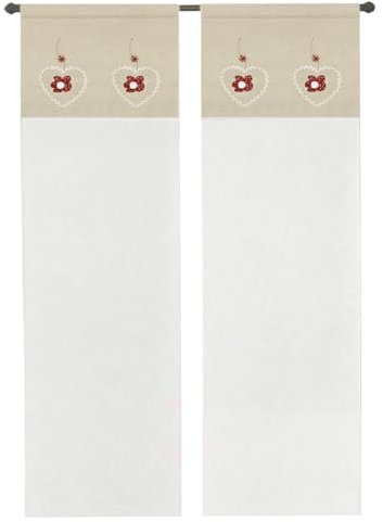 emmevi Tenda Finestra Porta Interno Coppia 2 pz Cuore Shabby Chic Mod.TENDA RICAMATA 1 CONF 60X240 ROSSO