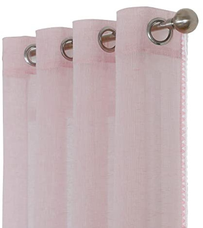 MISS SELECTEX Lot de 2 Rideaux Transparents en Lin Naturel – Rideaux Semi-Transparents texturés à œillets pour Chambre de Fille et Salon, Rose poudré, 132,1 x 241,3 cm de Long