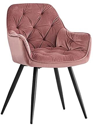 AINPECCA Dining chairs with Velvet Thick Padded Upholstered Kitchen Tub Chair Armchair with Backrest Metal Legs Living room Reception Leisure Chairs for Bedroom Lounge Office(Rose,1)