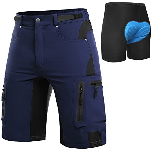 Cycorld MTB Hose Herren Radhose, Schnelltrocknend Mountainbike Hose Fahrradhose mit 4D Sitzpolster, Elastische Outdoor Sport Herren Radlerhose MTB Bike Shorts (DK Navy mit Unterwäsch, M)