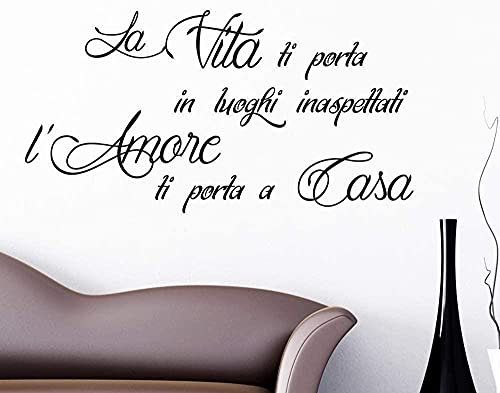 Wandaufkleber PVC Abnehmbarer Wandtattoo Italienische Phrase Wandaufkleber Das Leben bringt Sie an unerwartete Orte, die Liebe bringt Sie 100 x 48 cm nach Hause
