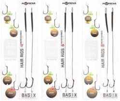 Korda Basix Hair Rigs Wide Gape Barbless 4 25lb - Pre-Tied, Camo Green, Anti-Tangle, Carp Fishing Ready