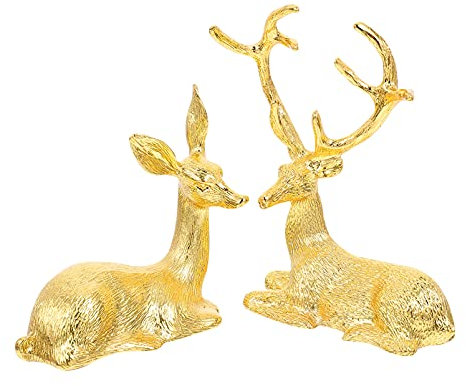BESPORTBLE 2 Stücke Hirsch Figur Rentier Statue Gold Skulptur Weihnachtshirsch Elch Weihnachtsdeko Tierfiguren Spielzeug Weihnachten Dekofigur zum Hinstellen für Weihnachten Hochzeit Tischdeko