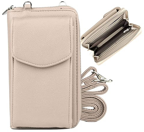 irisaa Geldbörse Damen mit Handyfach, RFID Schutz und Viele Kartenfächer, Crossbody Handytasche Geldbeutel Kleine Umhängetasche Schultergurt, Tasche:weich-taupe, Einheitsgröße