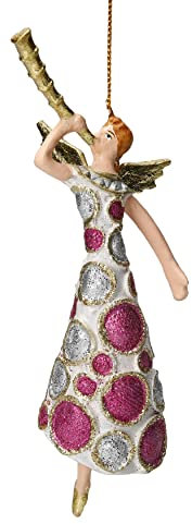 ecosoul Christbaumschmuck Figur Engel mit Fanfare pink Silber weiß Anhänger Weihnachten Baumschmuck 16cm 1 Stück