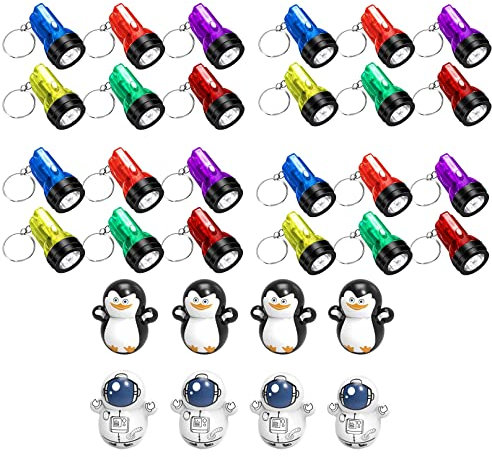 Harxin 24Pcs Mini Llavero Linterna, 8Pcs Wobbler Juguete, Linterna Portátil, para Cumpleaños, Regalos, Piñata, Navidad Regalos de Fiesta (Mini Llavero Linterna)