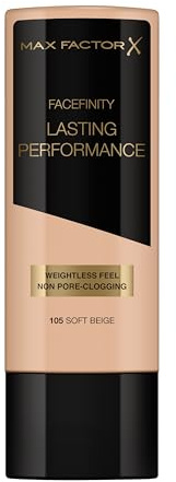 2 x Max Factor Facefinity Lasting Performance Flüssiges Make-up, matt, mit Sebo-Effekt, ausgleichend, langanhaltender Halt, Nuance 105 Soft Beige - 2 Foundation à 35 ml