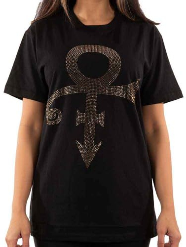 Prince T Shirt Diamante Gold Symbol Logo Official Unisex Black XL
