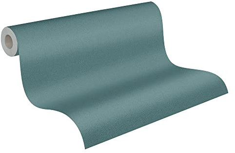 A.S. Création Jade 2 Vliestapete mit Textilmuster Unitapete 10,05 m x 0,53 m - Blau, Petrol - einfarbige Strukturtapete Made in Germany - 390399