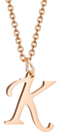 HIJONES Initial Necklace for Men Women Stainless Steel A to Z Capital Letter Monogram Pendant Charm with Chain Rose Gold K
