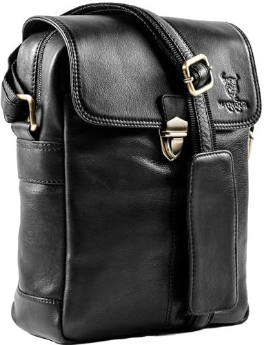 MATADOR Sacoche Homme Bandouliere en Cuir Véritable avec Poche tablette ou ordinateur portable | Sac Bandoulière Homme Fait Main Grande Capacité | Pochette Homme Voyage Sacs Bandoulière | Nappa Noir