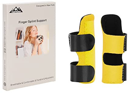 supregear Fingerschiene, 2er-Pack Verstellbare Wiederverwendbare Trigger Fingerschiene Fingerstütze mit Abnehmbarer Aluminiumstange für Zeige/Mittel/Ring/kleinen Finger, Gelb