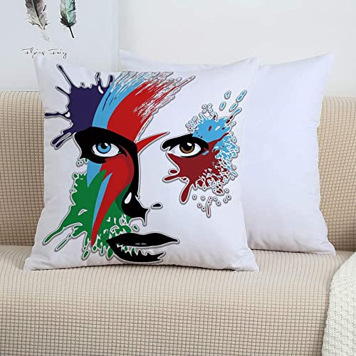 2er-Set Dekorativ Kissenbezug 45x45 cm,David Bowie Dekor, Bowies Eyes Ziggy Stardust Ausdruck ins,Polyester Kissenbezüge Dekokissen Kissenhülle Set Kissen Fall für Sofa Auto Schlafzimmer Zuhause Dekor